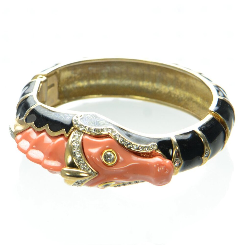 Vintage Kenneth Jay Lane Kjl Black Enamel & Coral… - image 4
